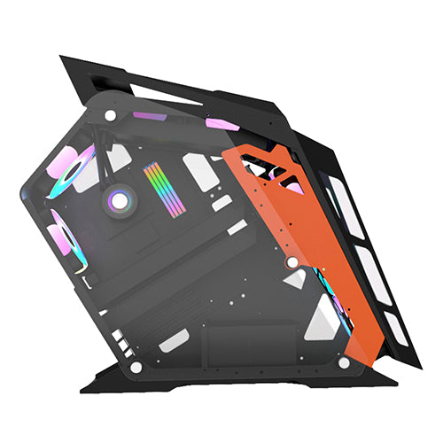 Gabinete Gamer Micro Tower Xzeal IR01 M-ATX Panel Izq. Vidrio + Panel Der. Vidrio + Metal 1xUSB1.0 + 1xUSD3.0 + 3.5 mm + 4 ARGB Fans + 1 HUB Negro con Naranja