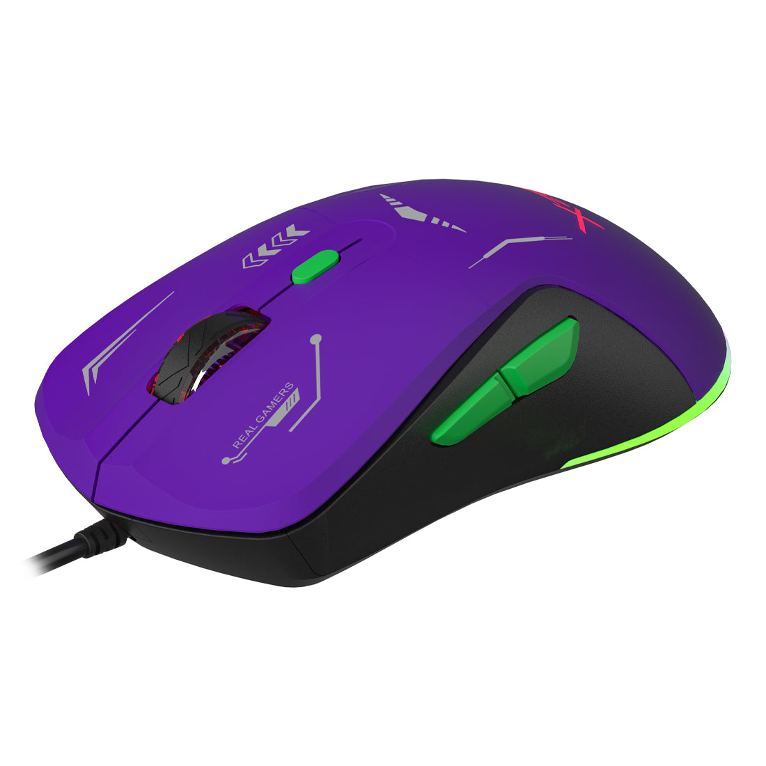 Mouse Gamer XZ-401 Alámbrico Morado-Verde