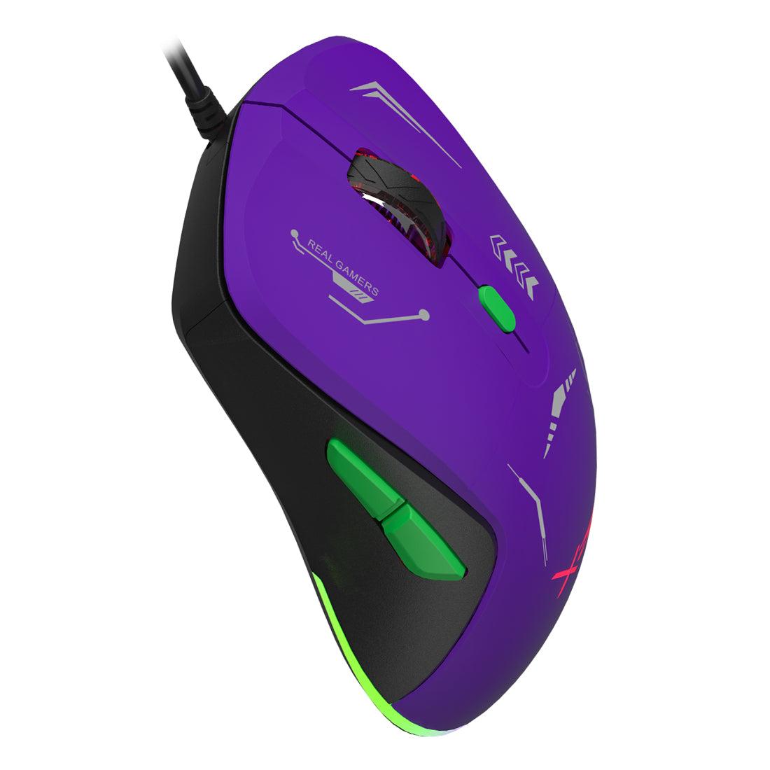 Mouse Gamer XZ-401 Alámbrico Morado-Verde