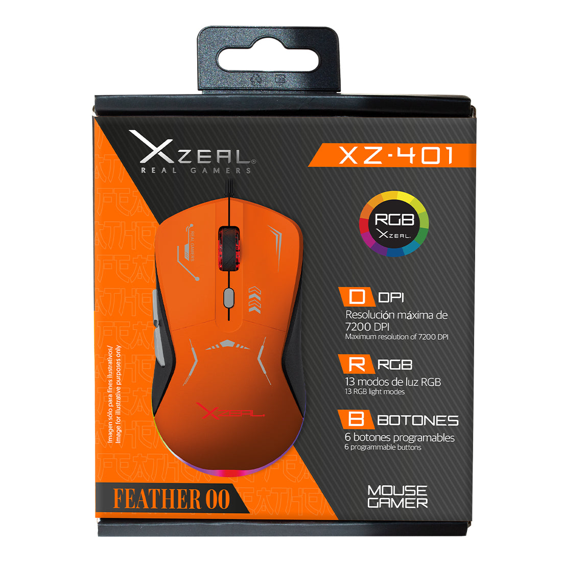 Mouse Gamer XZ-401 Alámbrico Naranja-Gris