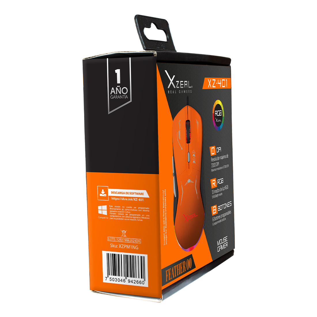 Mouse Gamer XZ-401 Alámbrico Naranja-Gris